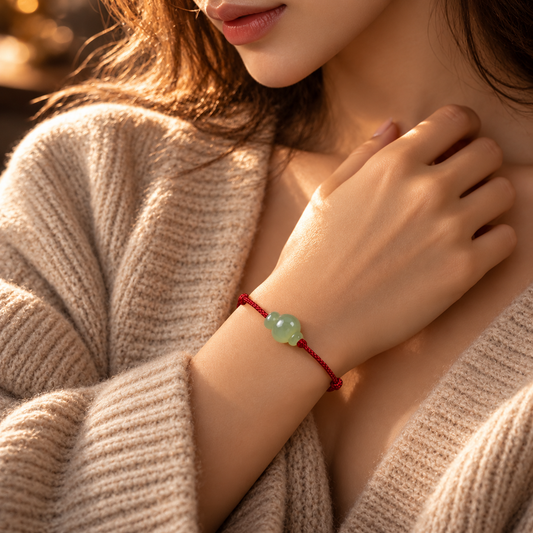 Hetian Jade Gourd Charm Red String Bracelet