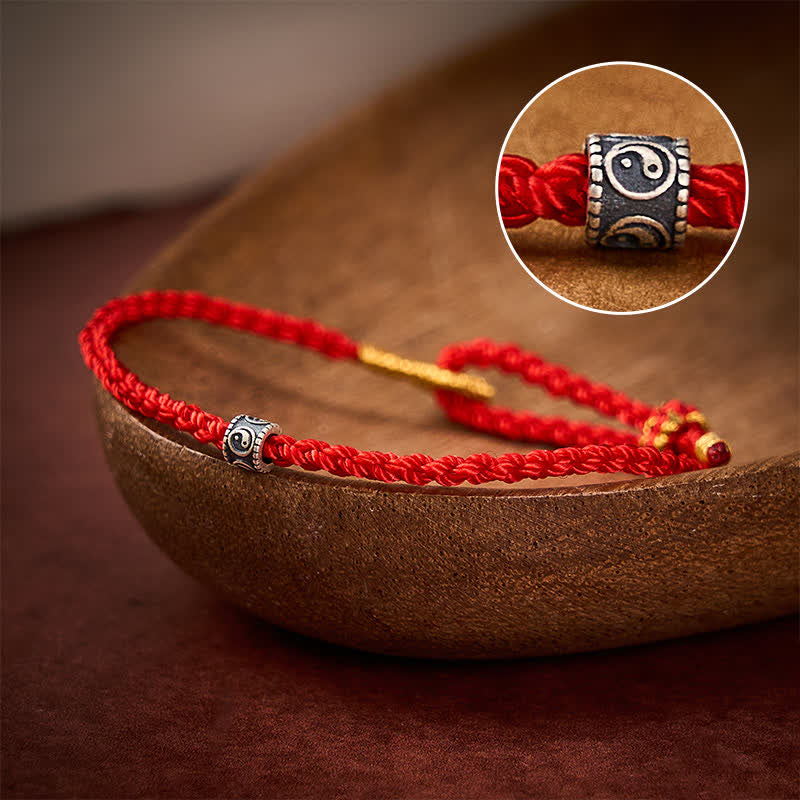 Black and red string Yin Yang hand-woven bracelet - image 1