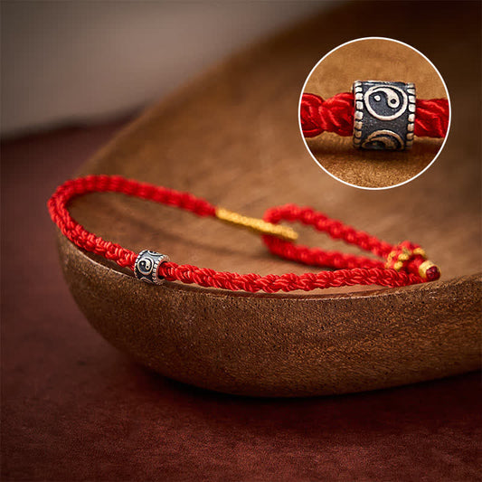 Black and red string Yin Yang hand-woven bracelet - image 1