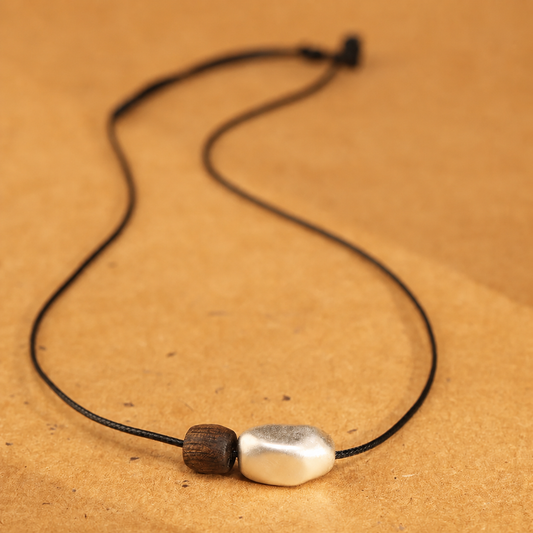 “Quietly Guarding the Passing Light” Agarwood Pure Silver Rough Stone Necklace