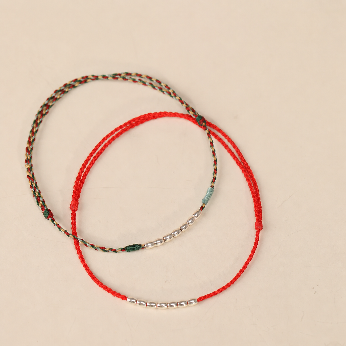 Sacred Orient 925 Sterling Silver Rice Grain Bead Cord Bracelet & Anklet