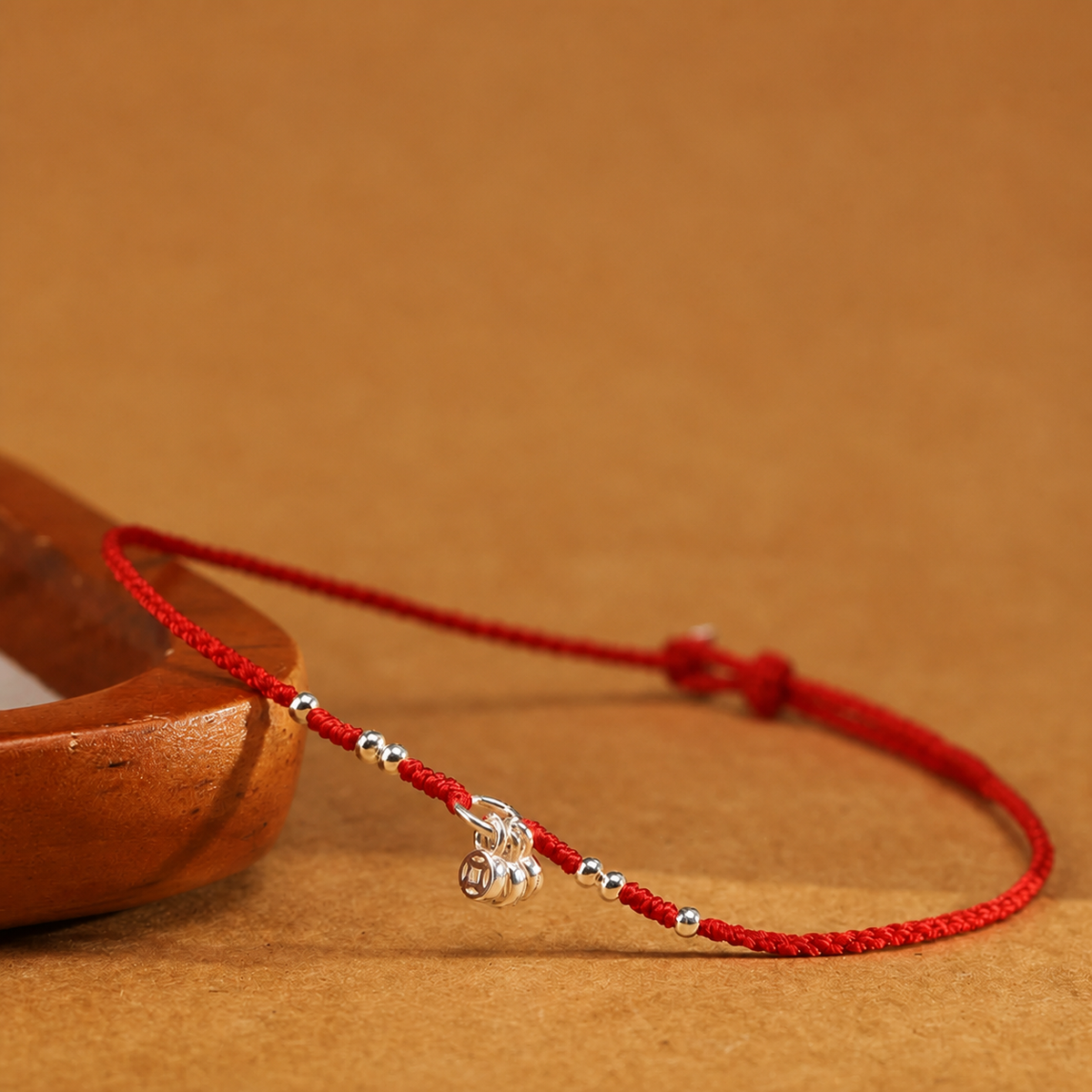 Sacred Orient 925 Sterling Silver Coin Motif Red Cord Bracelet & Anklet – product image 1