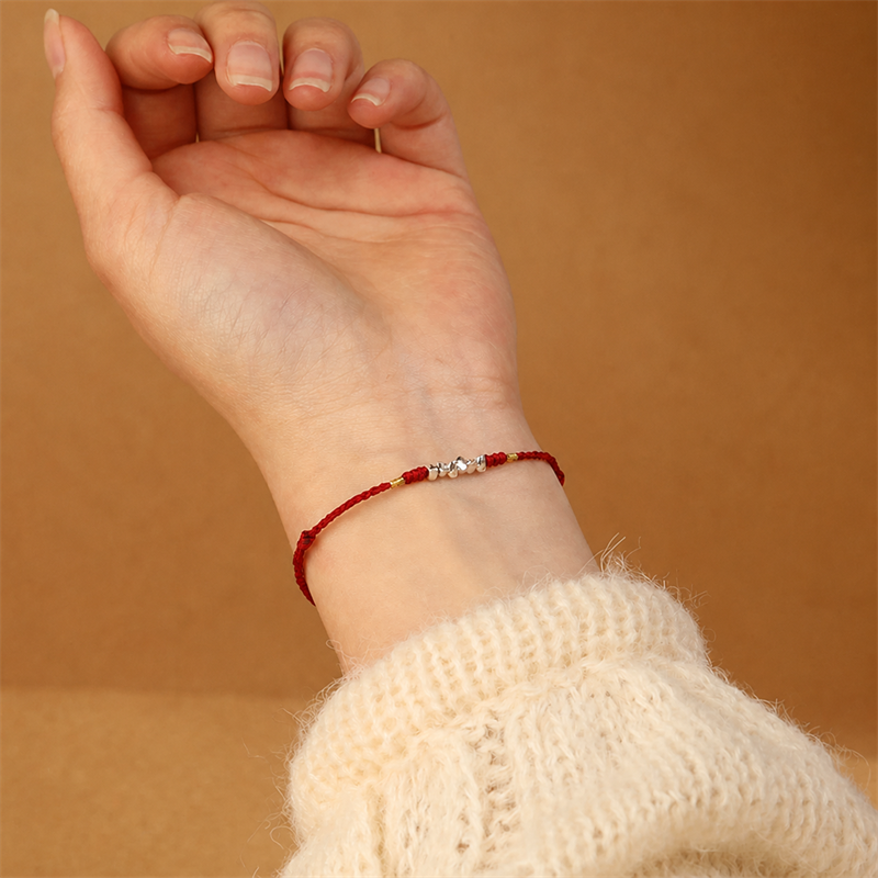 Sacred Orient 925 Sterling Silver Bead Braided Cord Bracelet & Anklet – product image 2