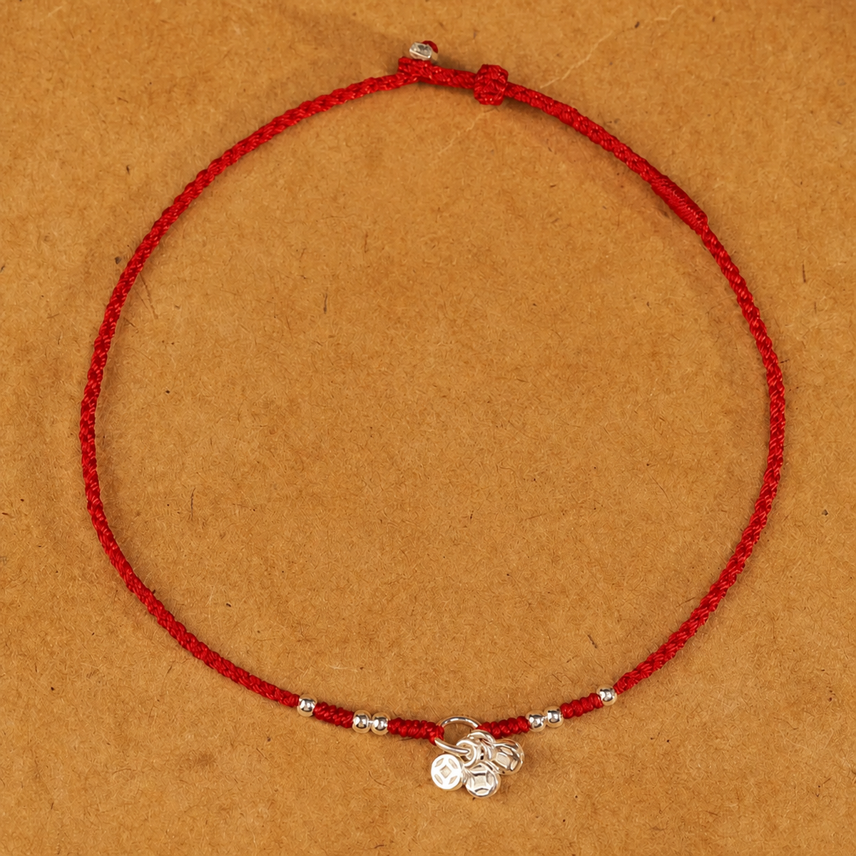 Sacred Orient 925 Sterling Silver Coin Motif Red Cord Bracelet & Anklet – product image 4