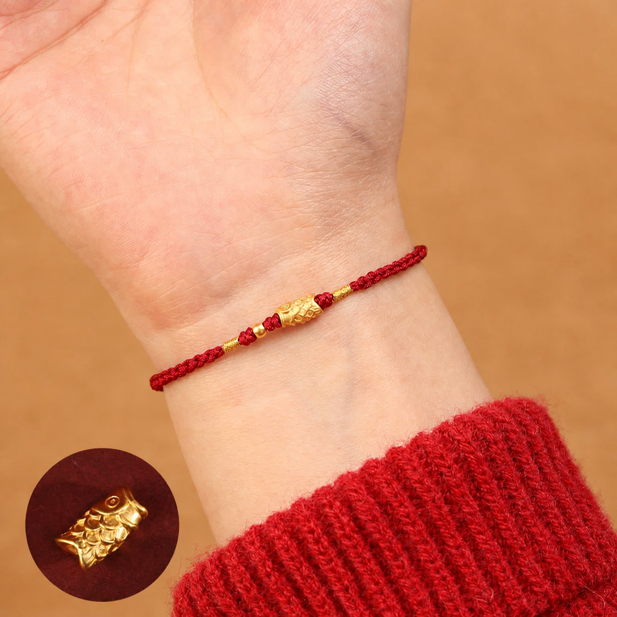 Sacred Orient 999 Fine Gold Koi Fish Red Cord Bracelet – product image 2