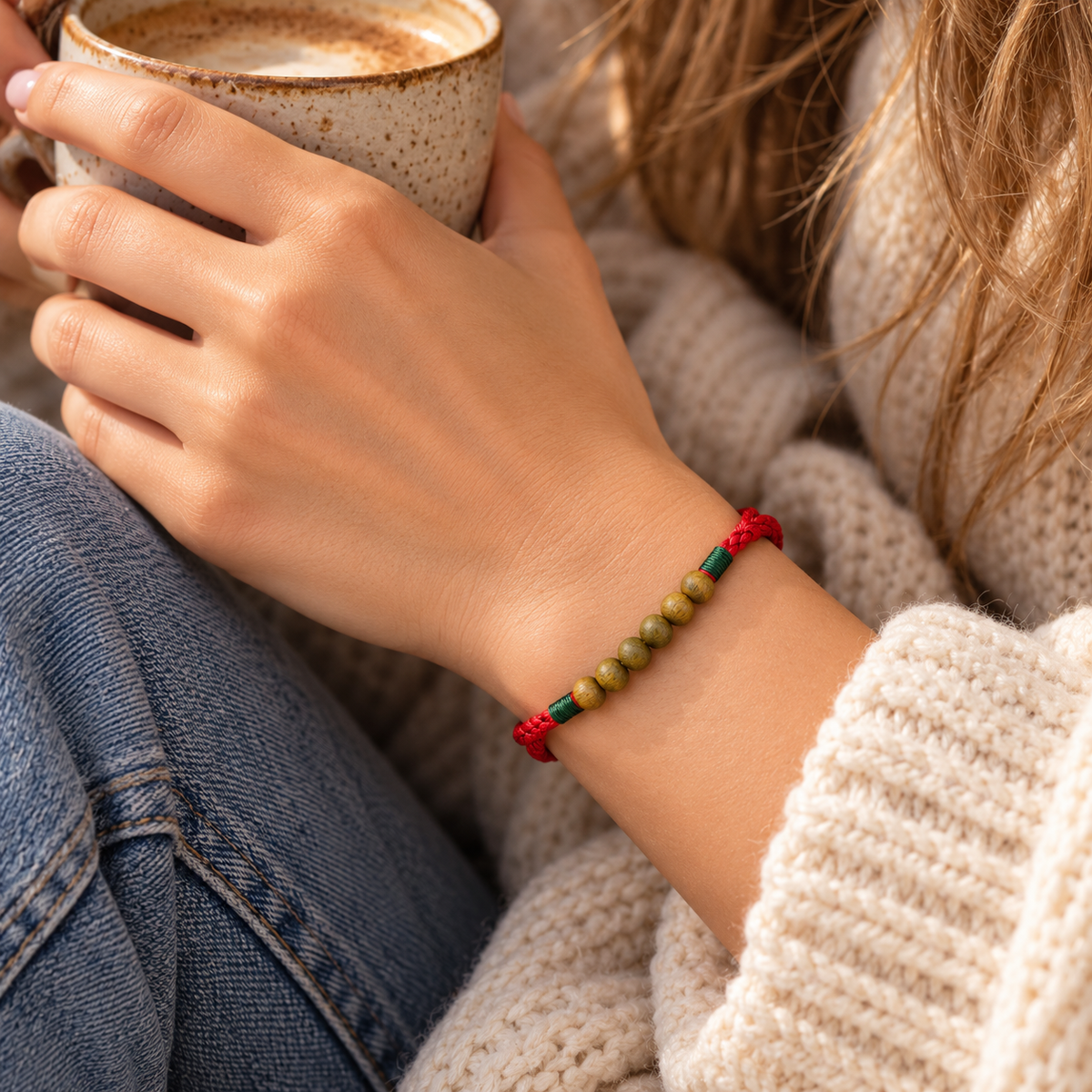 Natural Green Sandalwood Red String Bracelet