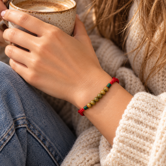 Natural Green Sandalwood Red String Bracelet
