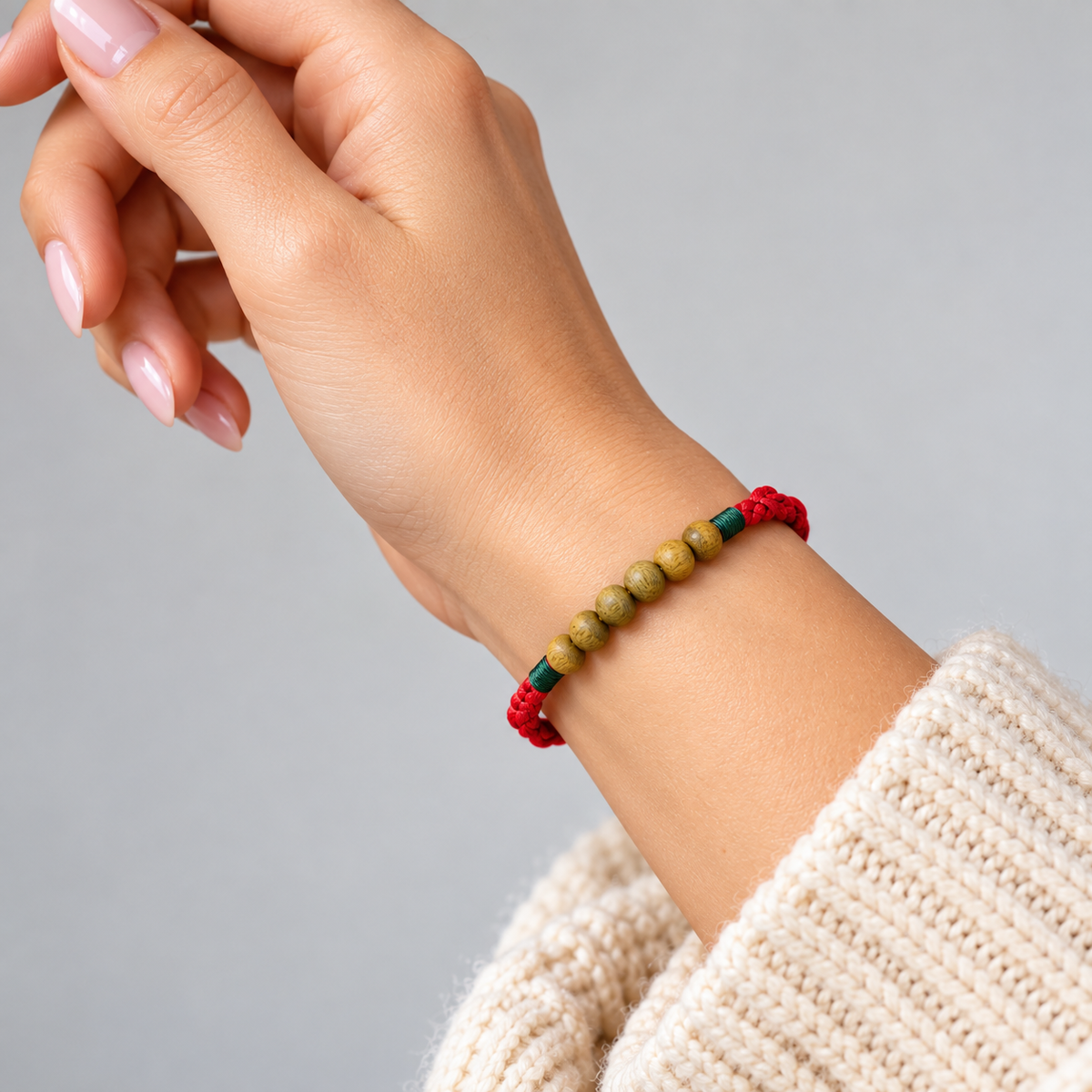 Natural Green Sandalwood Red String Bracelet