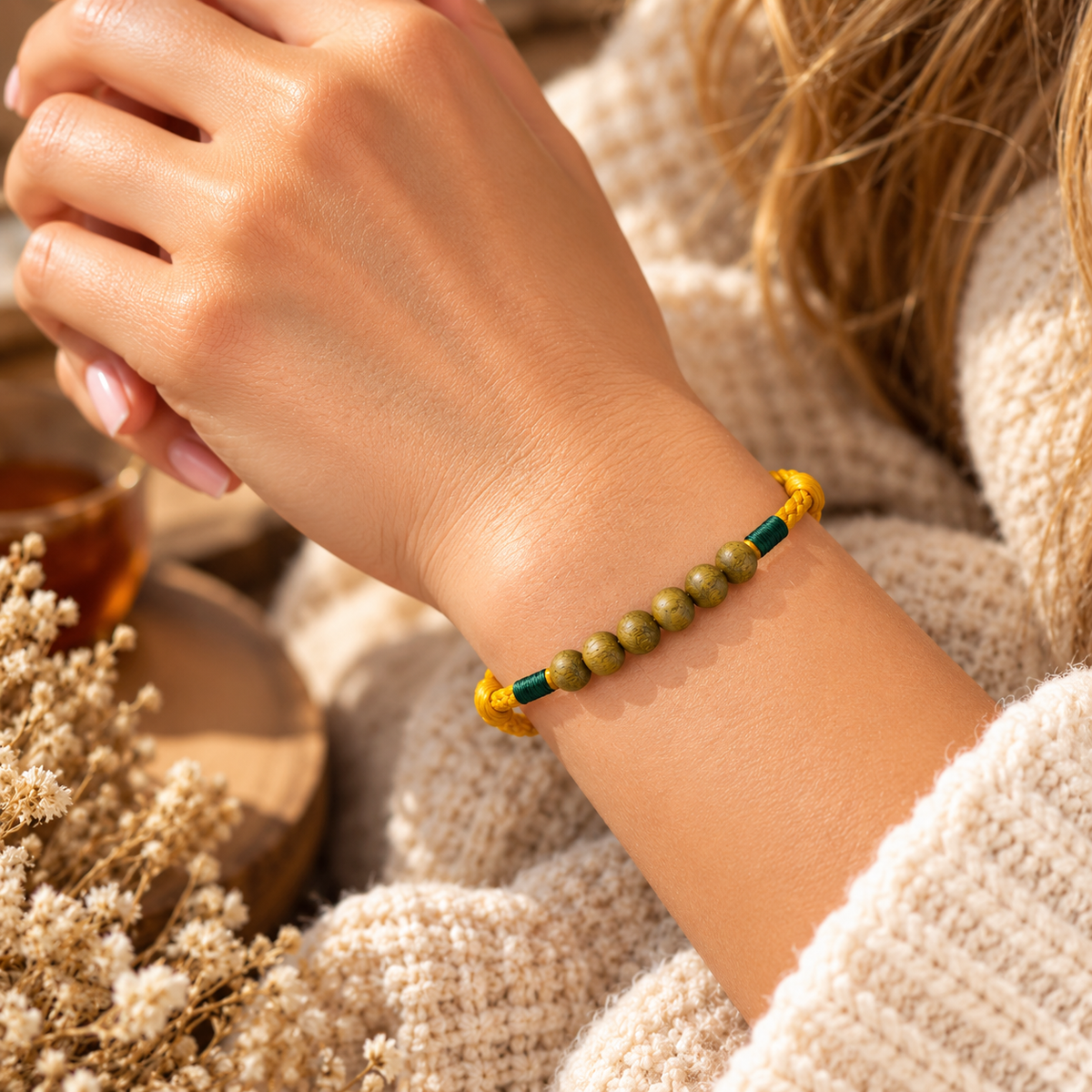 Natural Green Sandalwood Red String Bracelet