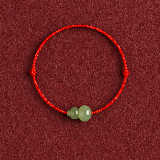 Hetian Jade Gourd Charm Red String Bracelet