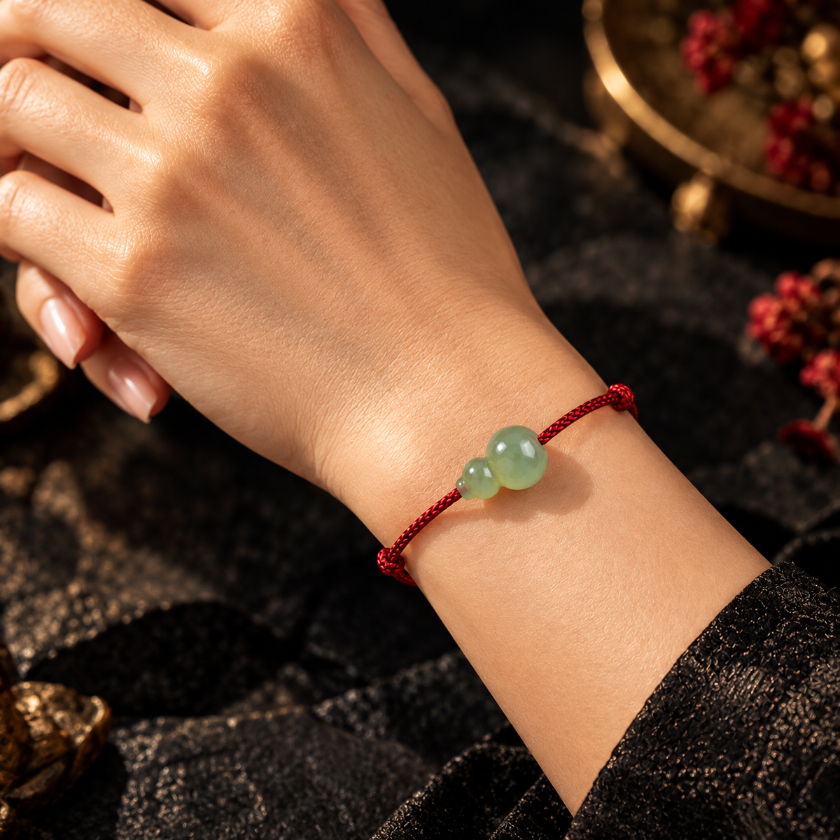 Hetian Jade Gourd Charm Red String Bracelet