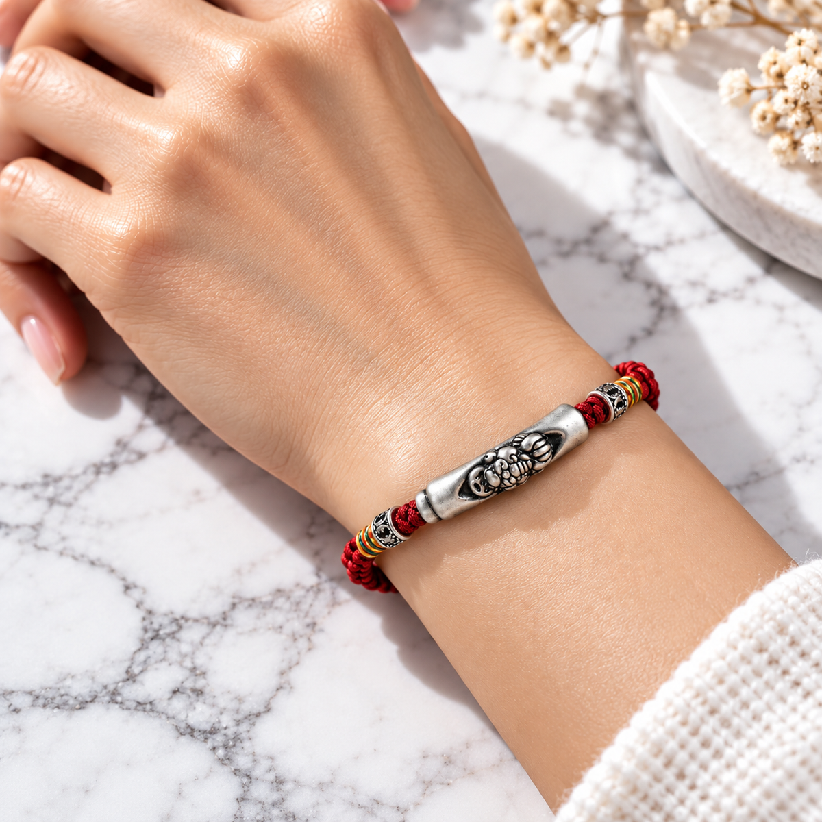 Mount Putuo S999 Fine Silver Pixiu Braided Bracelet & Anklet
