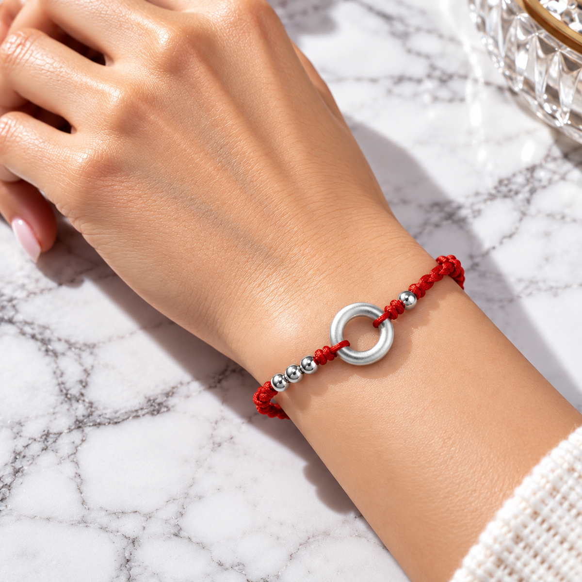 S999 Fine Silver Peace Buckle Red String Bracelet & Anklet