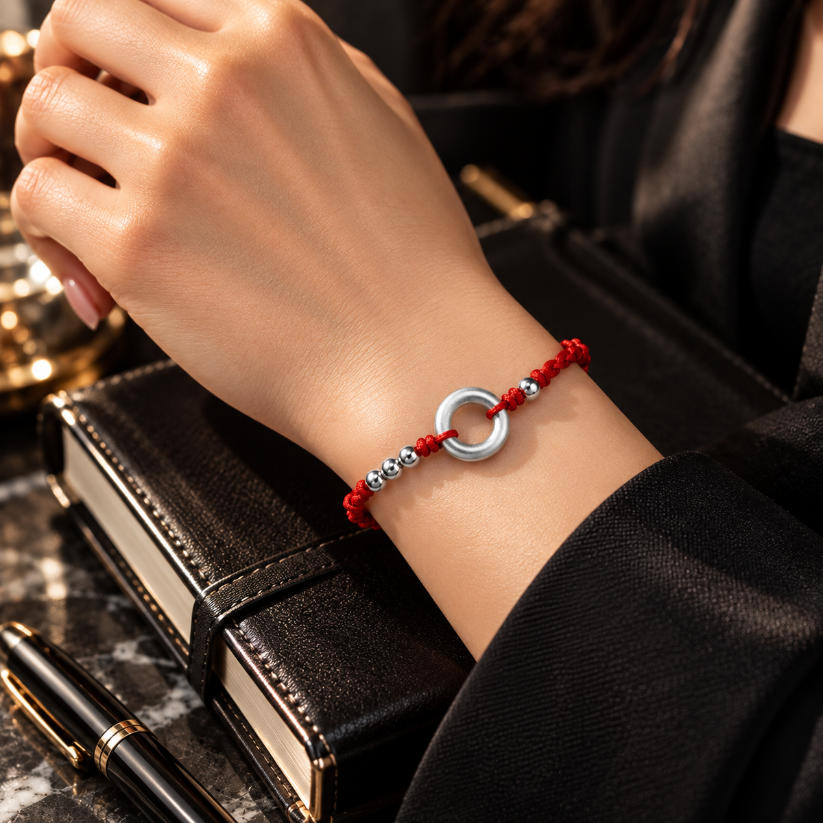 S999 Fine Silver Peace Buckle Red String Bracelet & Anklet