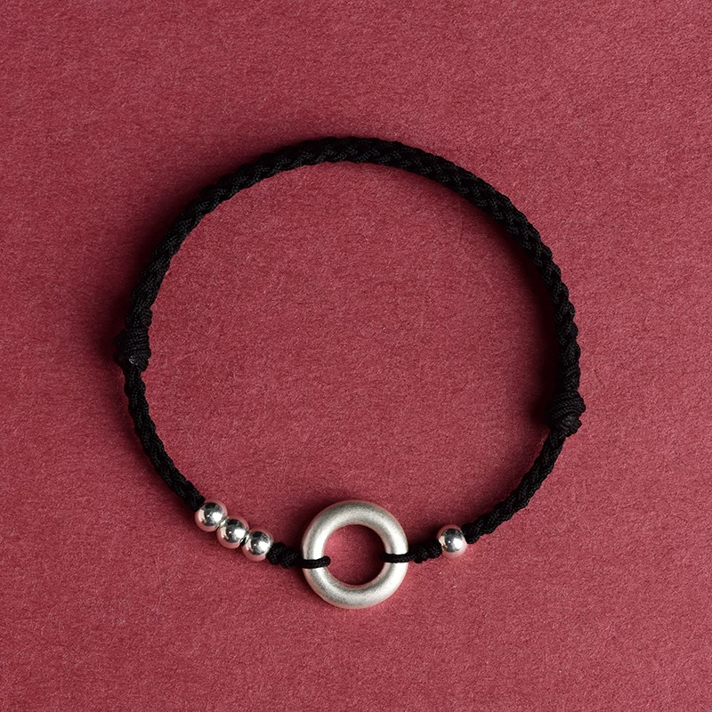 S999 Fine Silver Peace Buckle Red String Bracelet & Anklet