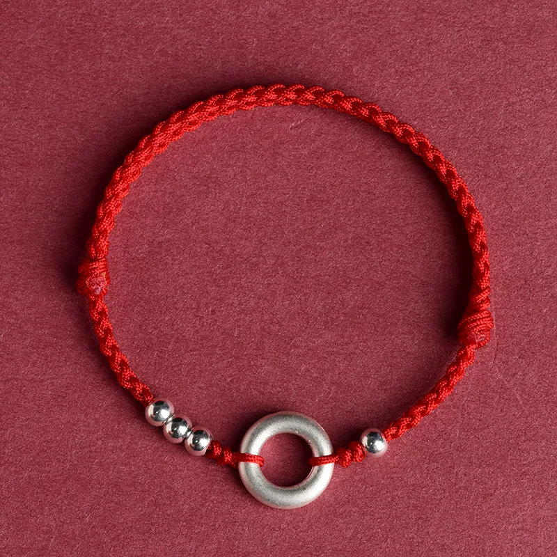 S999 Fine Silver Peace Buckle Red String Bracelet & Anklet
