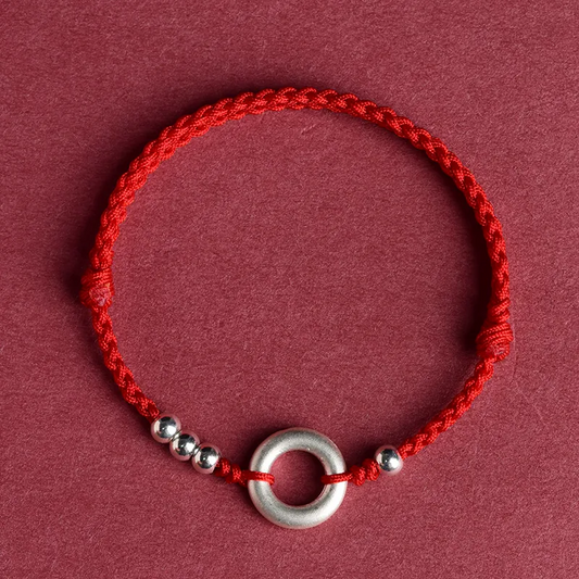 S999 Fine Silver Peace Buckle Red String Bracelet & Anklet