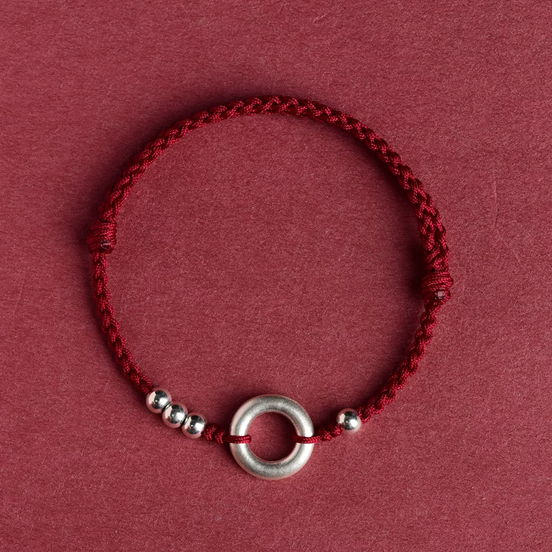 S999 Fine Silver Peace Buckle Red String Bracelet & Anklet