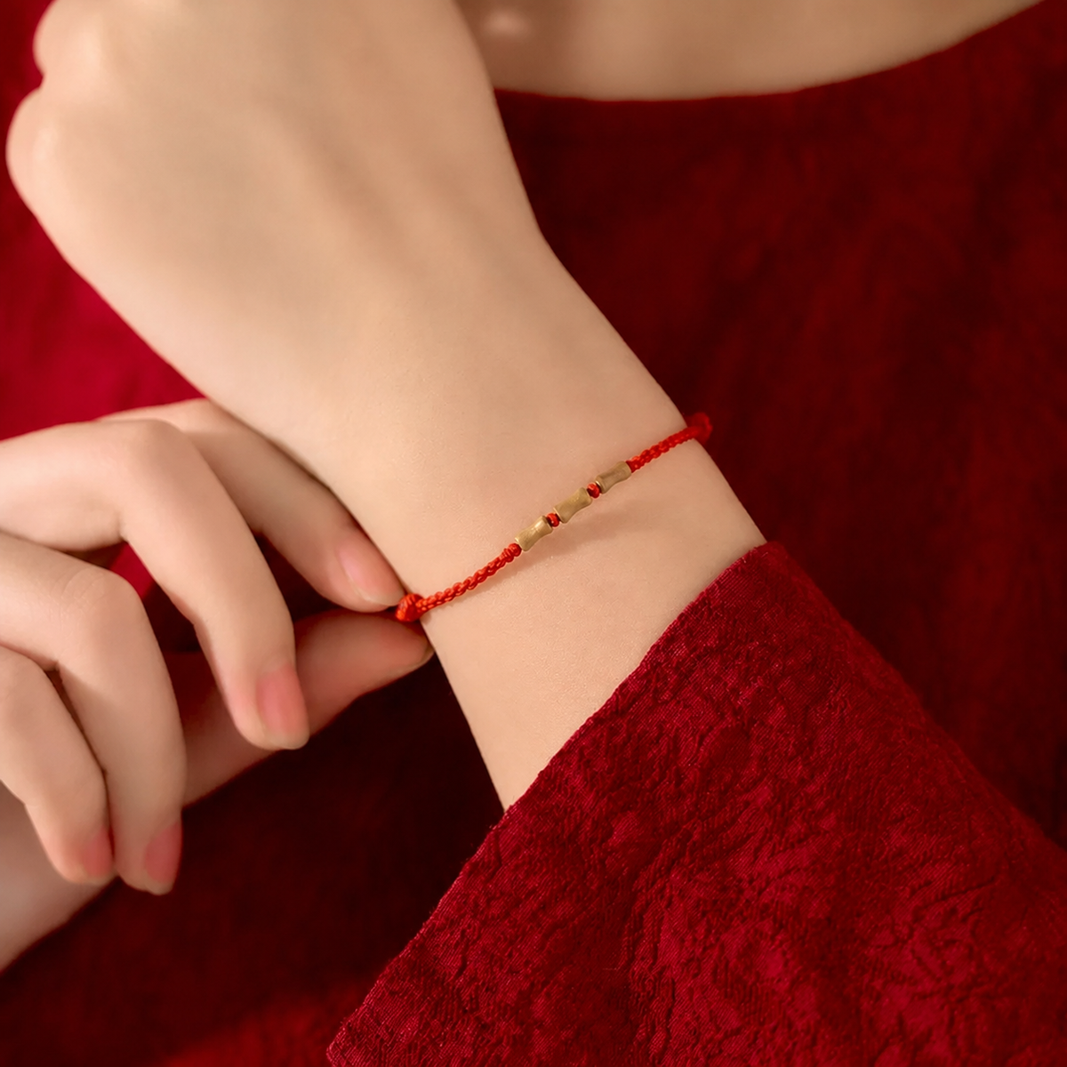 Bamboo Knot Red Cord Bracelet – Adjustable Unisex