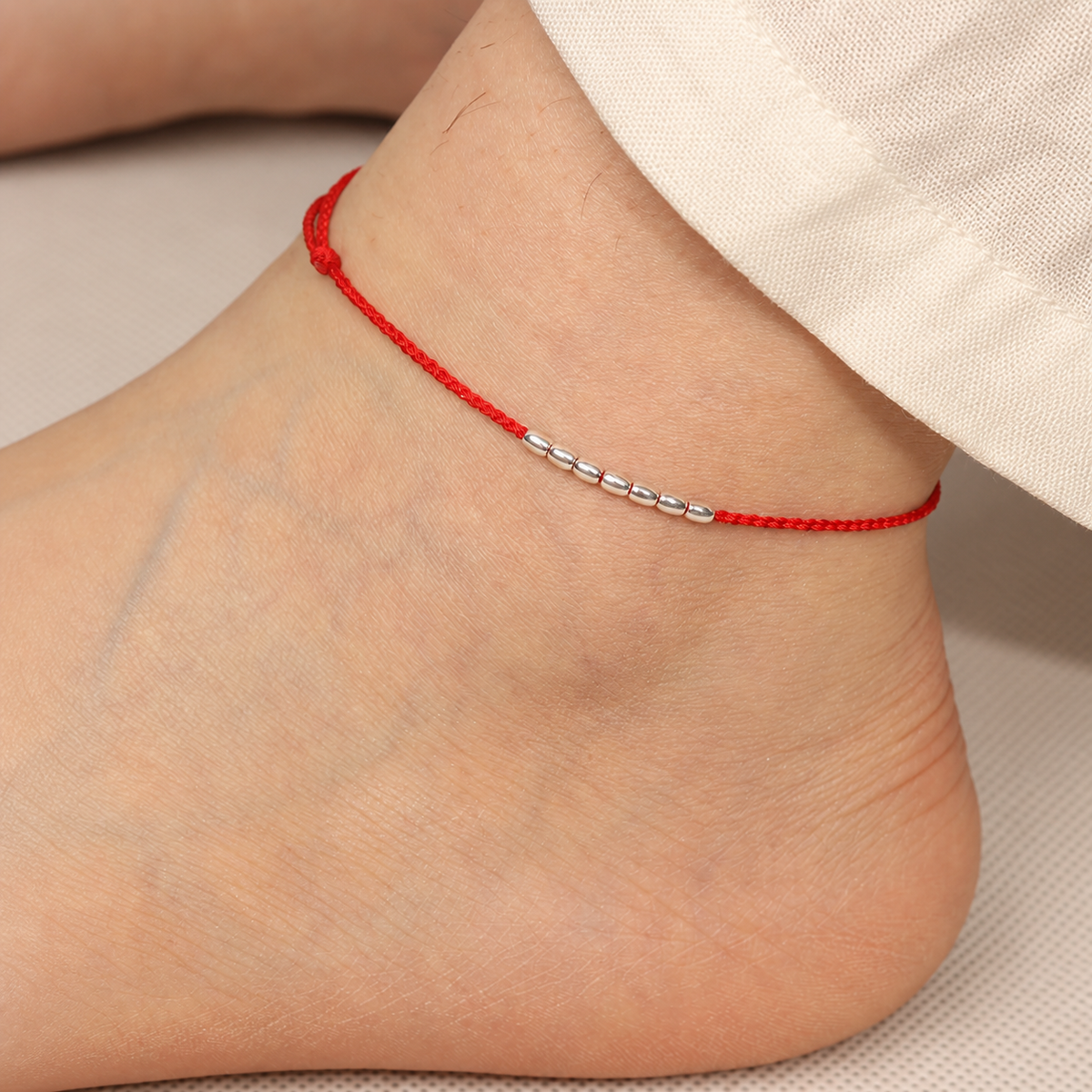 Sacred Orient 925 Sterling Silver Rice Grain Bead Cord Bracelet & Anklet