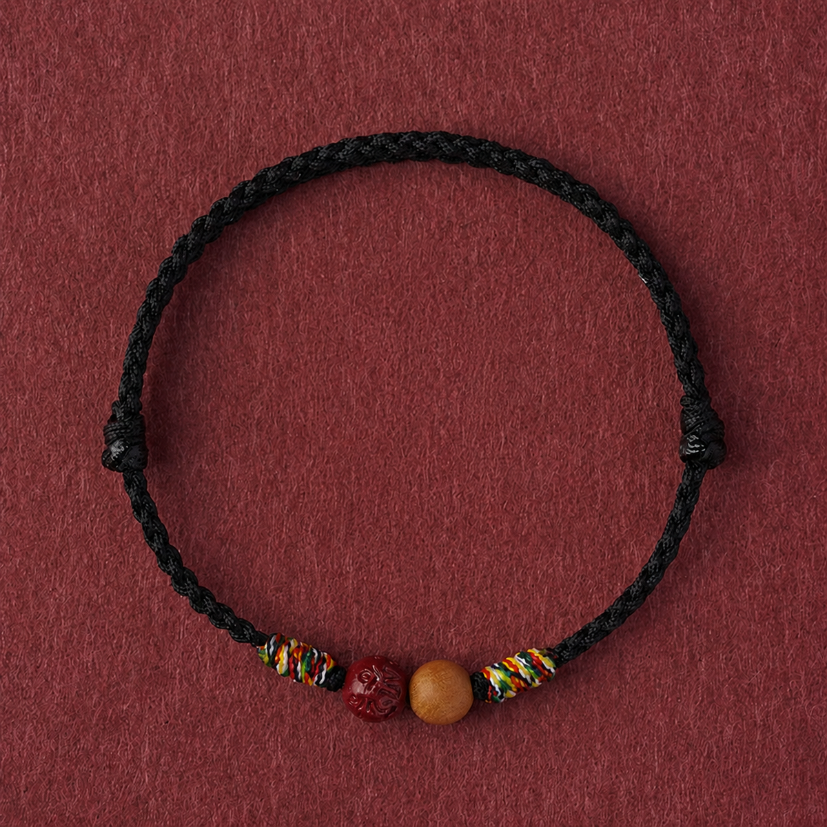 Sacred Orient Peach Wood and Cinnabar Braided Bracelet – product image 7