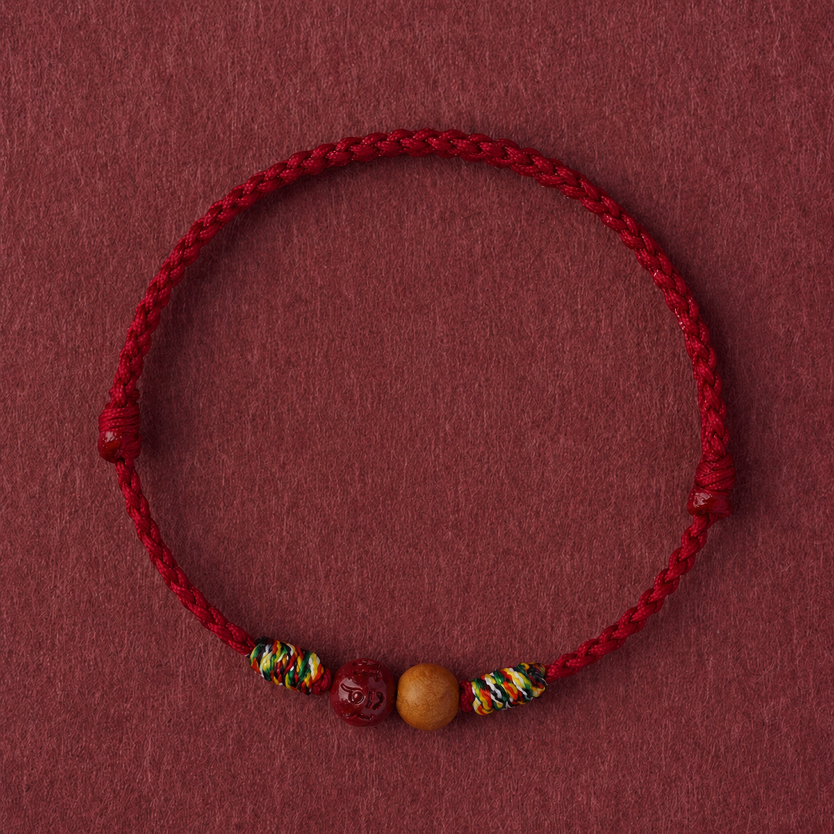 Sacred Orient Peach Wood and Cinnabar Braided Bracelet – product image 6